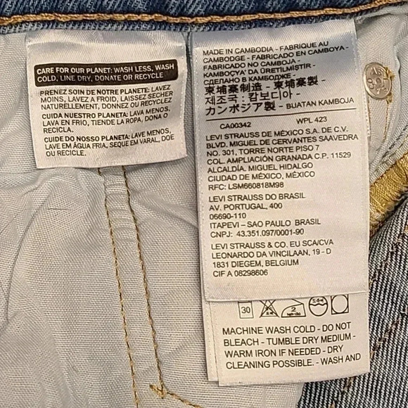 Levi's 501 S Skinny Straight Leg Jeans Blue Denim Button Fly Front 27 - Picture 15 of 16